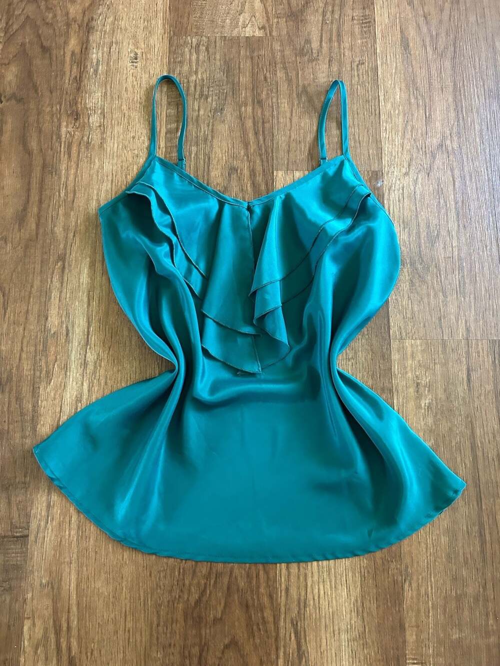 Timing Emerald Green Satin spaghetti straps